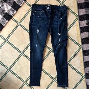 Express Dark Blue Distressed Skinny Jeans